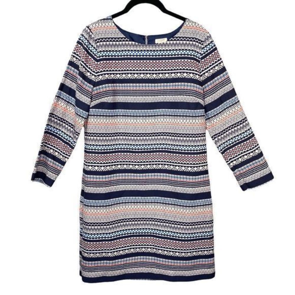 J.Crew Factory Blue and Coral Mixed Print Striped Shift Dress Sz 4